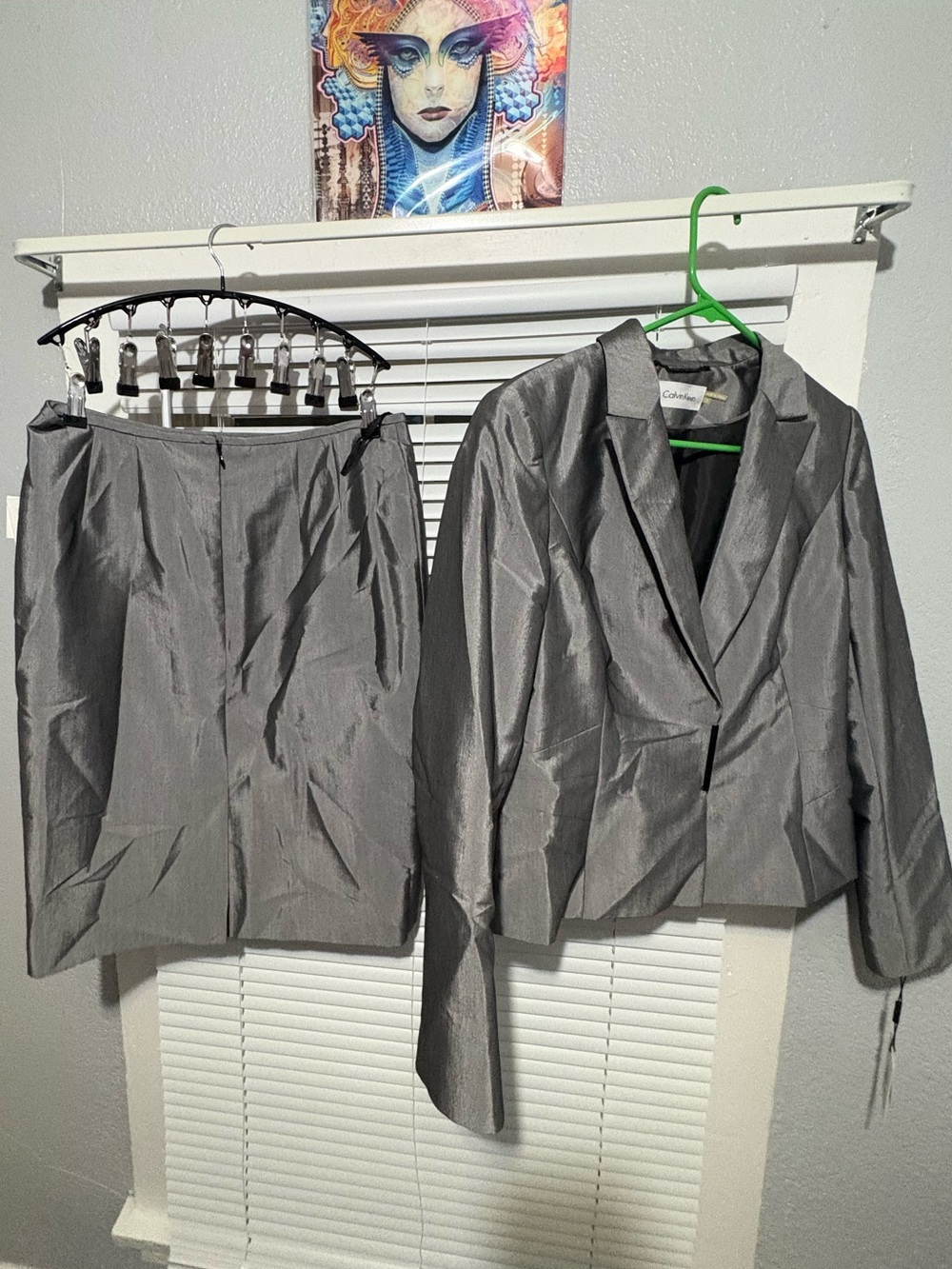 Calvin Klein Silver-Gray Women's Two-Piece Skirt Suit